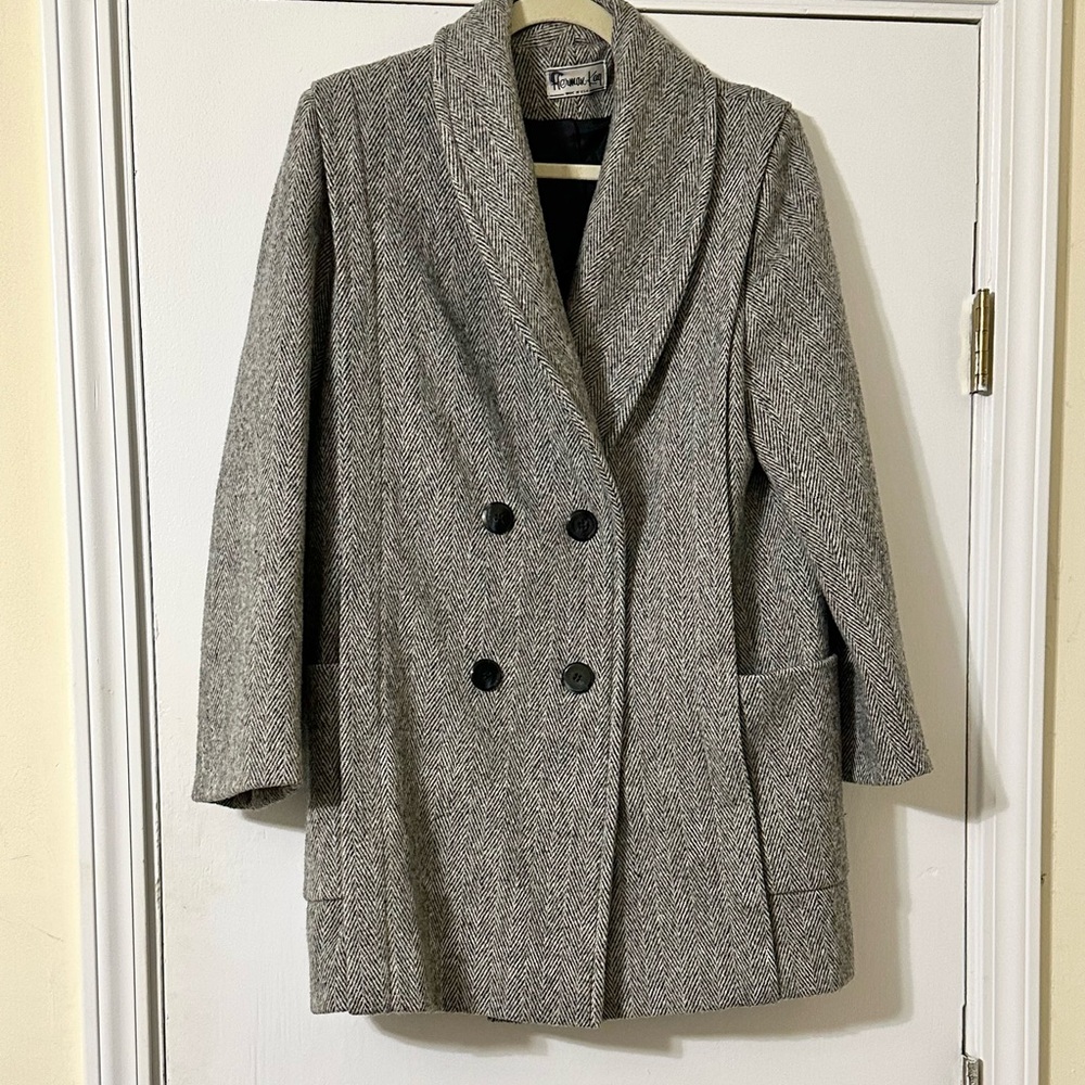 Vintage Herringbone  Double-Breasted Coat